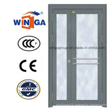 Classic Grey Color Entrance Security Metal Steel Glass Door (W-GD-24)